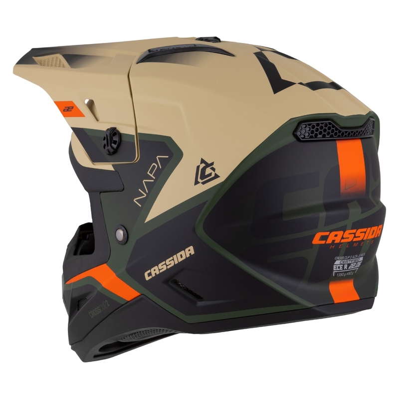 Casque de moto motocross enfant Cassida Cross Cup 2 Napa Matte Sable-Vert-Orange-Noir