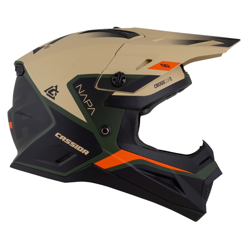 Casque de moto motocross enfant Cassida Cross Cup 2 Napa Matte Sable-Vert-Orange-Noir