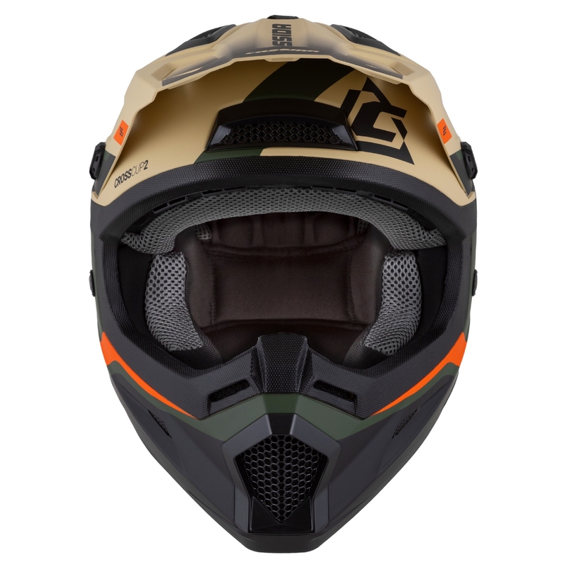 Casque de moto motocross enfant Cassida Cross Cup 2 Napa Matte Sable-Vert-Orange-Noir