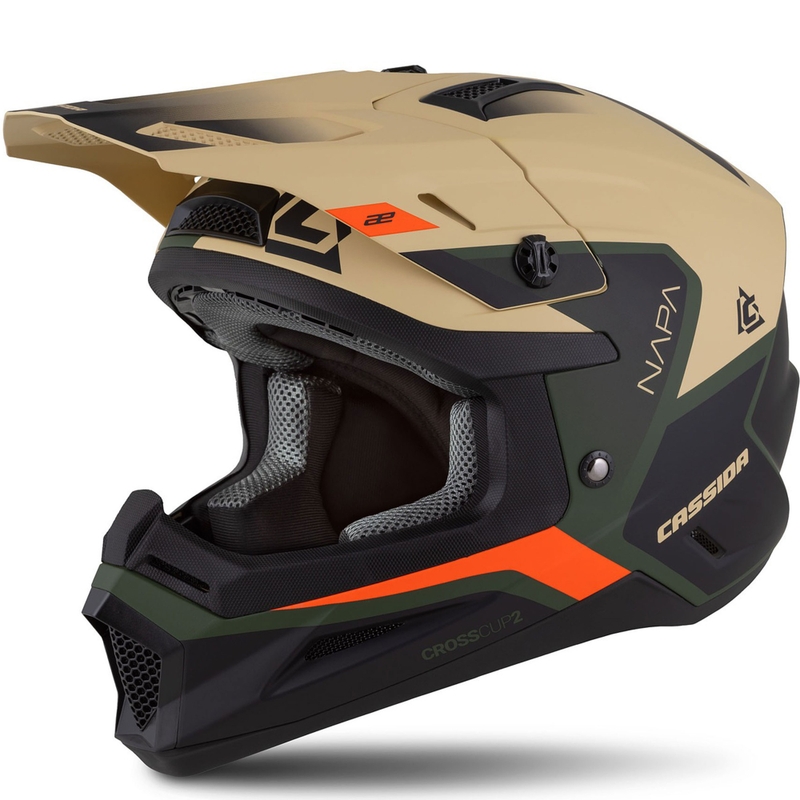 Casque de moto motocross enfant Cassida Cross Cup 2 Napa Matte Sable-Vert-Orange-Noir