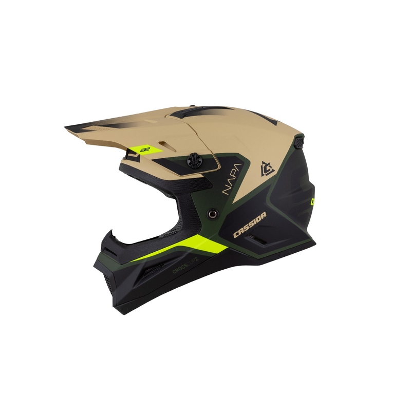 Casque Moto Motocross Enfant Cassida Cross Cup 2 Napa Matte Sable-Vert-Jaune Fluo-Noir
