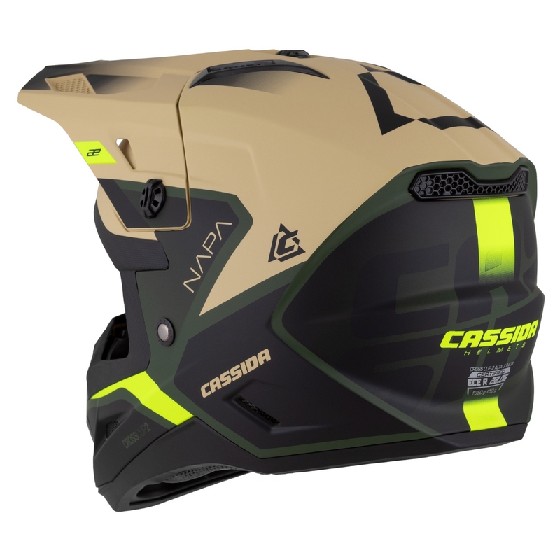 Casque Moto Motocross Enfant Cassida Cross Cup 2 Napa Matte Sable-Vert-Jaune Fluo-Noir