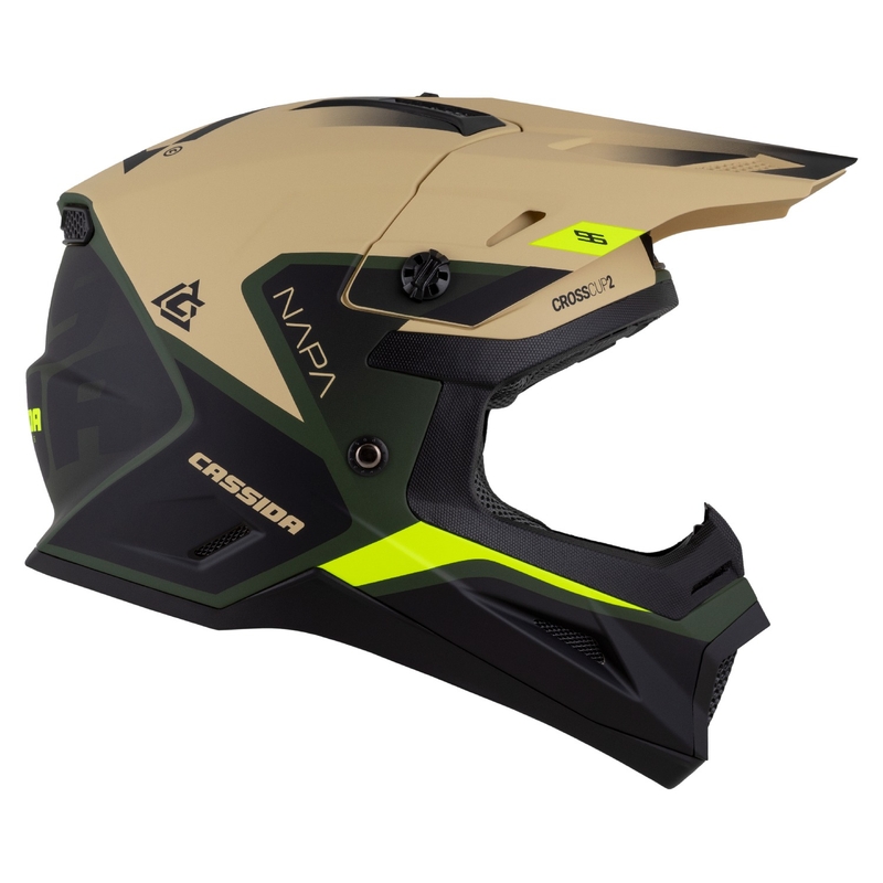 Casque Moto Motocross Enfant Cassida Cross Cup 2 Napa Matte Sable-Vert-Jaune Fluo-Noir