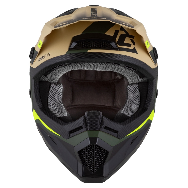 Casque Moto Motocross Enfant Cassida Cross Cup 2 Napa Matte Sable-Vert-Jaune Fluo-Noir