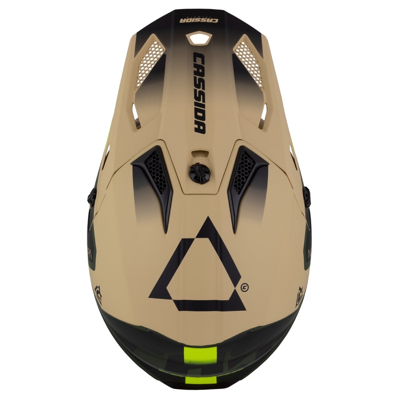 Casque Moto Motocross Enfant Cassida Cross Cup 2 Napa Matte Sable-Vert-Jaune Fluo-Noir