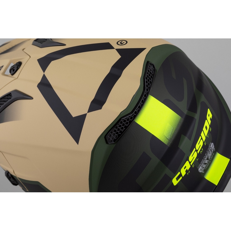 Casque Moto Motocross Enfant Cassida Cross Cup 2 Napa Matte Sable-Vert-Jaune Fluo-Noir