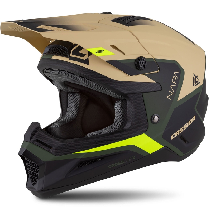 Casque Moto Motocross Enfant Cassida Cross Cup 2 Napa Matte Sable-Vert-Jaune Fluo-Noir