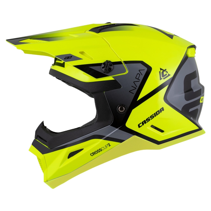 Casque cross enfant Cassida Cross Cup 2 Napa Fluo Jaune-Noir-Gris Pearl