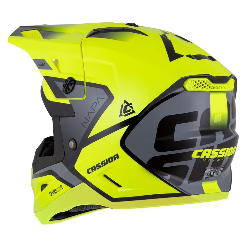 Casque cross enfant Cassida Cross Cup 2 Napa Fluo Jaune-Noir-Gris Pearl