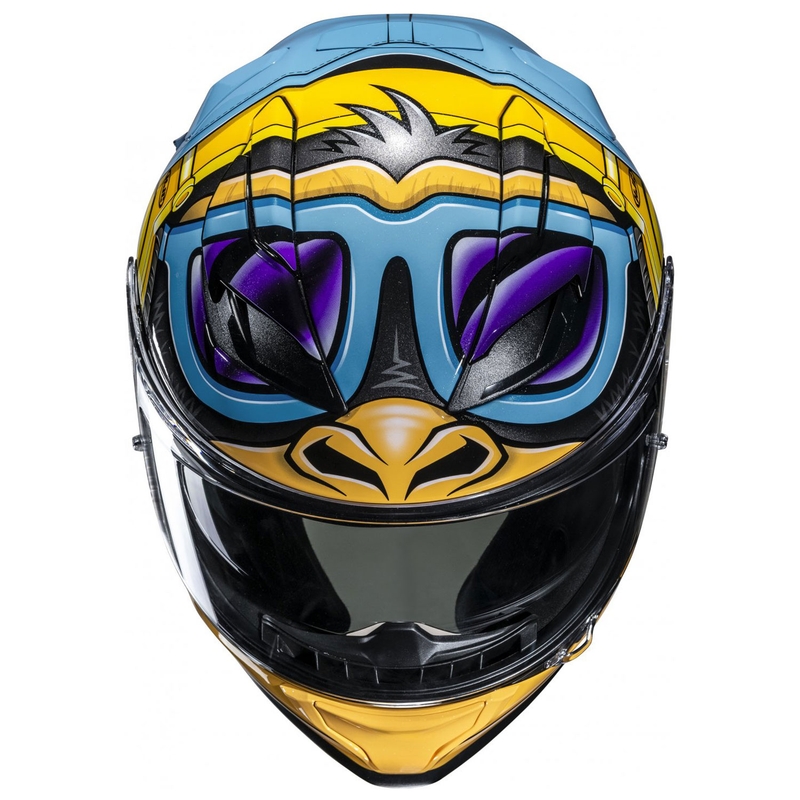 Casque moto intégral HJC F71 Monkey DJ MC23 bleu-jaune