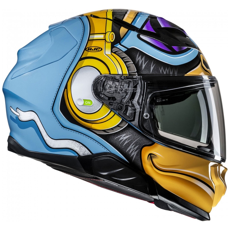 Casque moto intégral HJC F71 Monkey DJ MC23 bleu-jaune