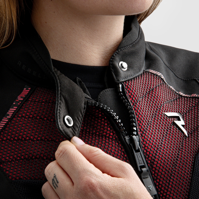 Blouson moto femme Rebelhorn Jax noir-rouge