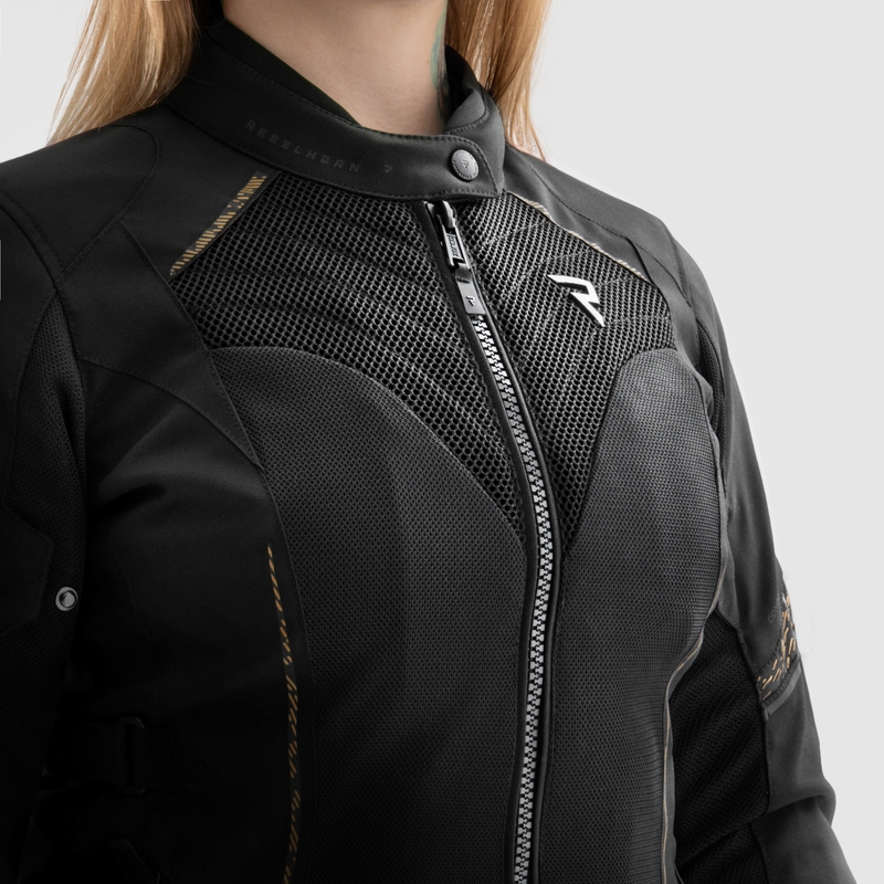 Blouson moto femme Rebelhorn Jax noir et or
