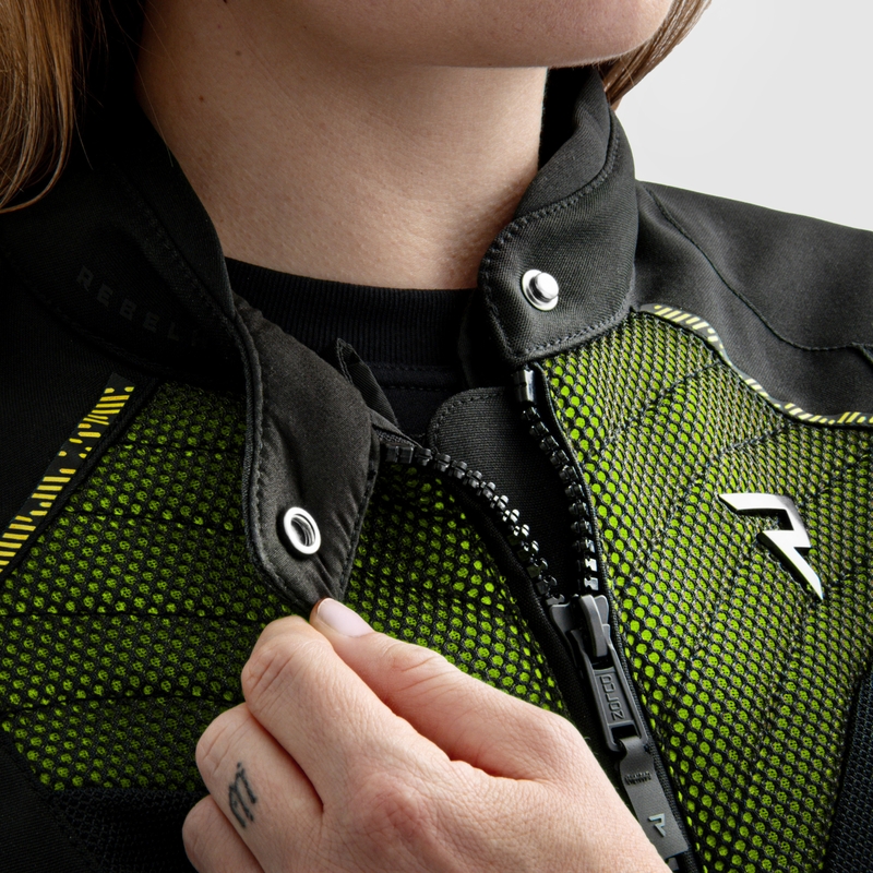 Blouson moto femme Rebelhorn Jax noir-jaune fluo