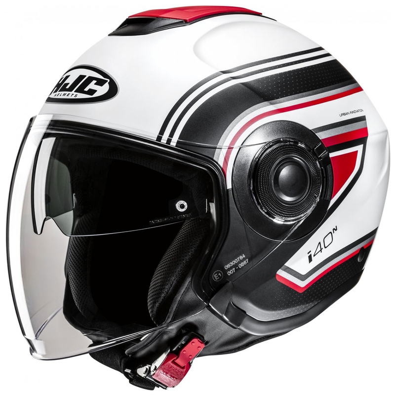 Casque moto ouvert HJC i40N Linia MC1SF rouge-noir-blanc