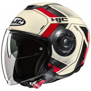 Casque moto ouvert HJC i40N Velu MC1 beige-noir-rouge