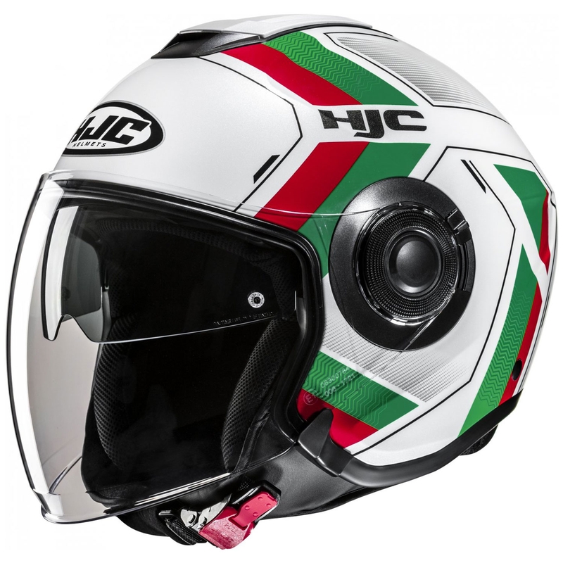 Casque moto ouvert HJC i40N Velu MC41 blanc-vert-rouge