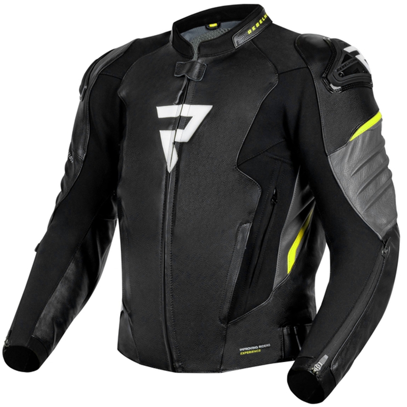 Blouson moto cuir Rebelhorn Veloce noir-gris-jaune fluo