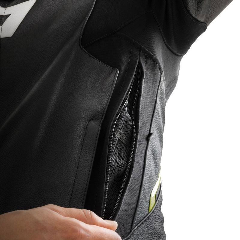 Blouson moto cuir Rebelhorn Veloce noir-gris-jaune fluo