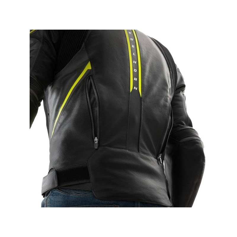 Blouson moto cuir Rebelhorn Veloce noir-gris-jaune fluo