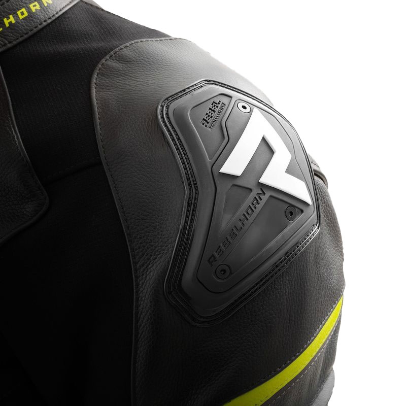 Blouson moto cuir Rebelhorn Veloce noir-gris-jaune fluo
