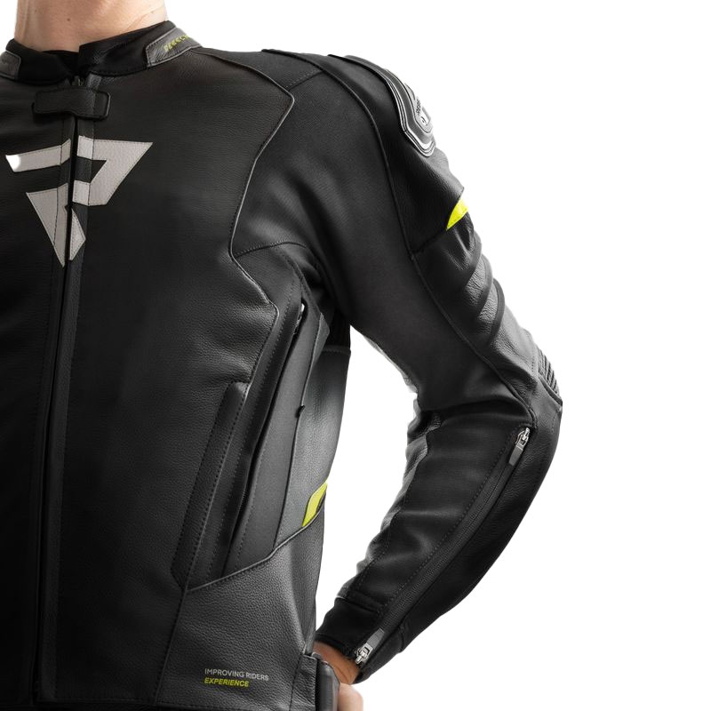 Blouson moto cuir Rebelhorn Veloce noir-gris-jaune fluo