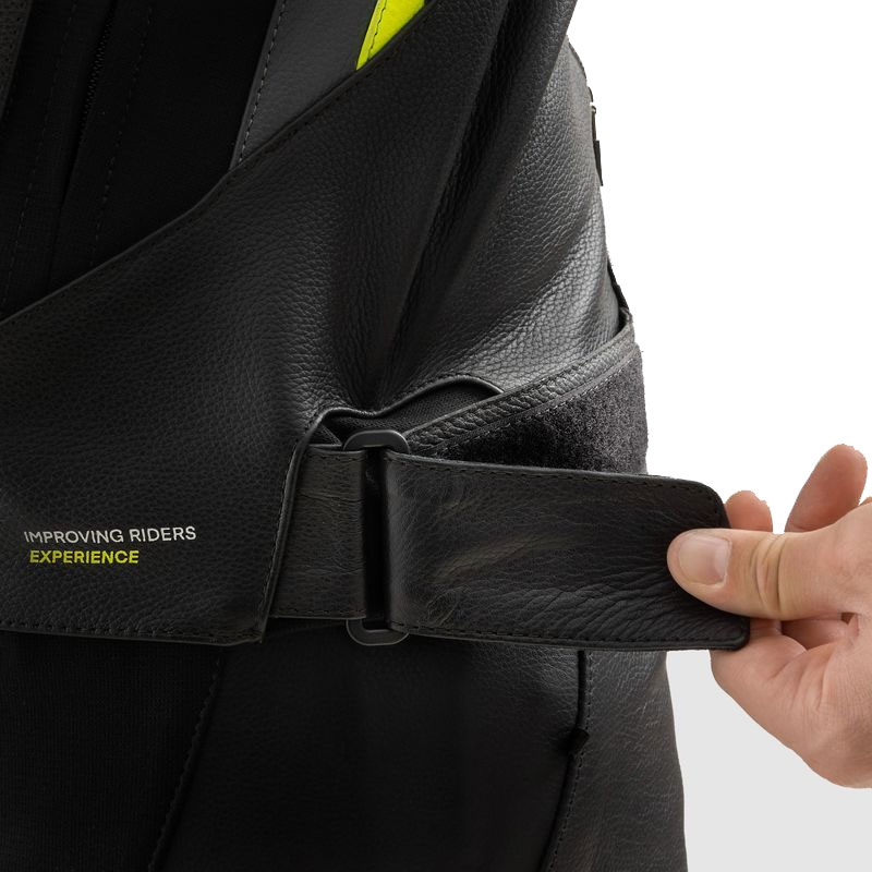 Blouson moto cuir Rebelhorn Veloce noir-gris-jaune fluo