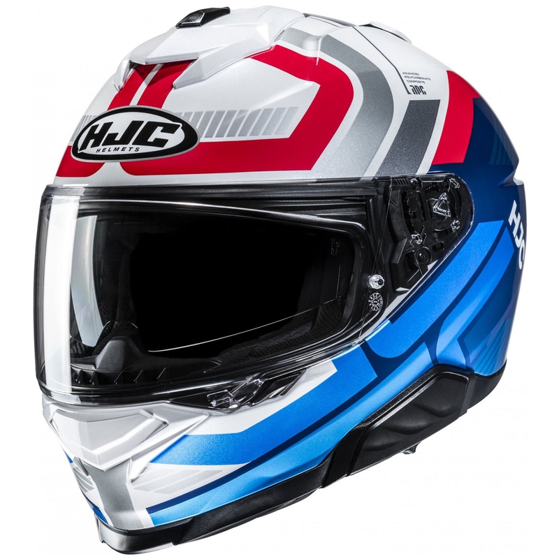 Casque de moto intégral HJC i71 Viz MC21 Blanc-Bleu-Rouge
