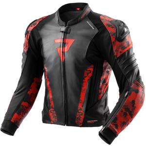Blouson moto cuir Rebelhorn Veloce noir-camo rouge