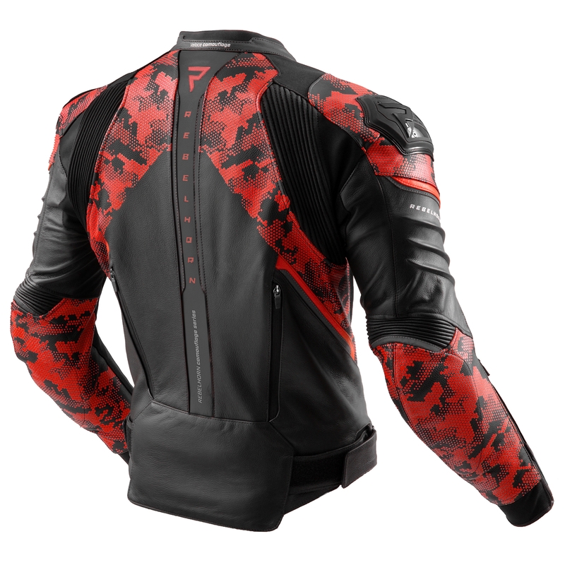 Blouson moto cuir Rebelhorn Veloce noir-camo rouge