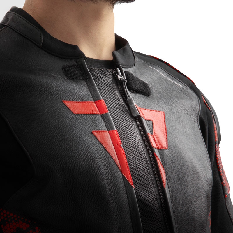 Blouson moto cuir Rebelhorn Veloce noir-camo rouge