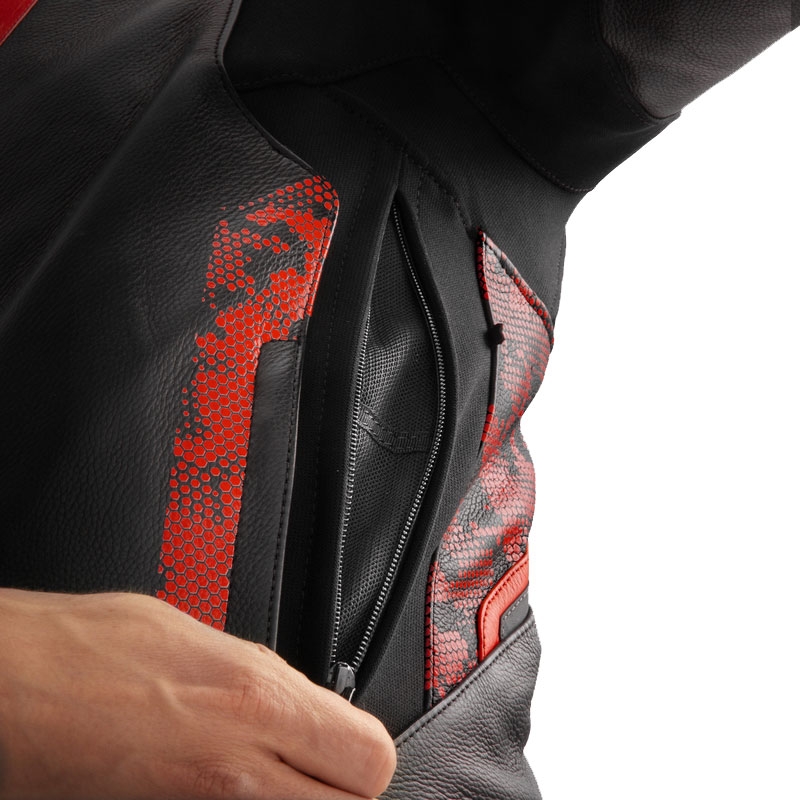 Blouson moto cuir Rebelhorn Veloce noir-camo rouge