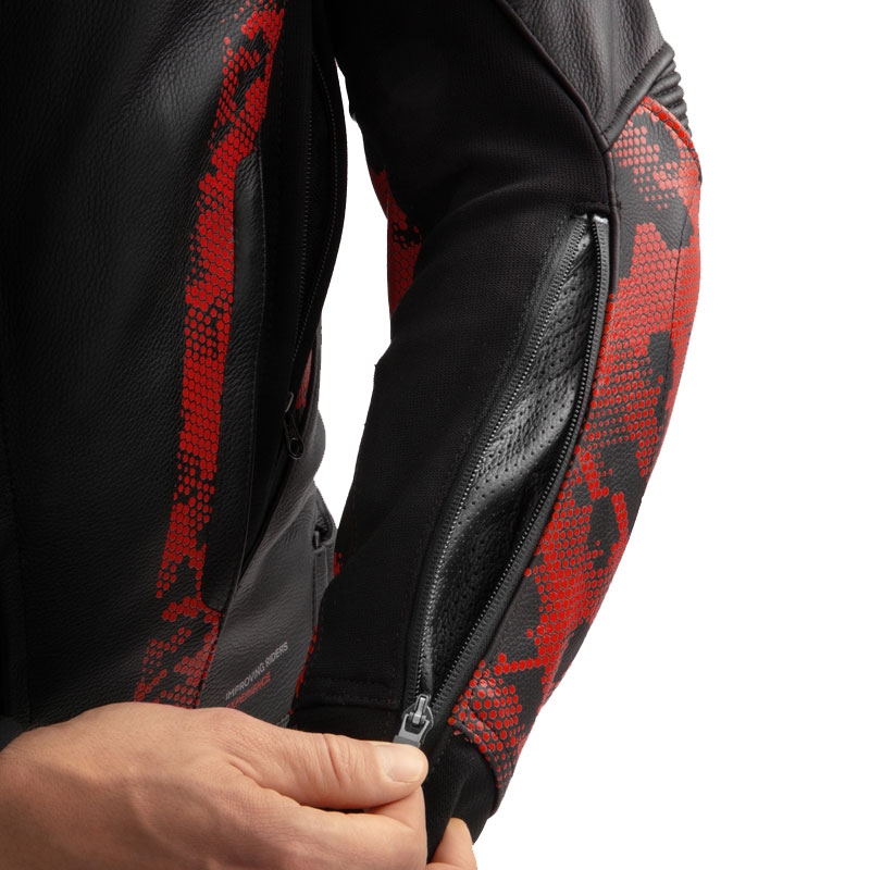 Blouson moto cuir Rebelhorn Veloce noir-camo rouge