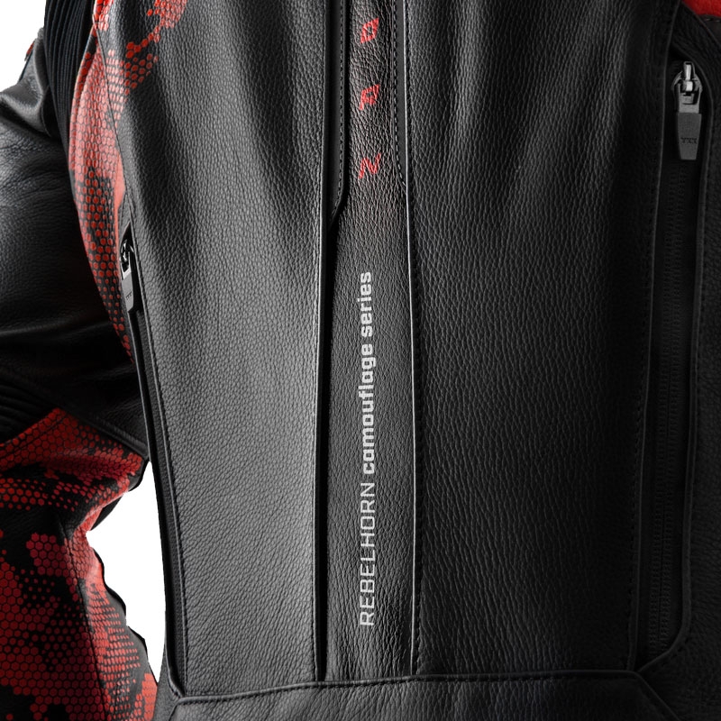 Blouson moto cuir Rebelhorn Veloce noir-camo rouge