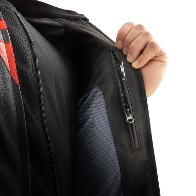 Blouson moto cuir Rebelhorn Veloce noir-camo vert-rouge fluo