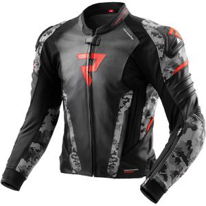 Blouson moto en cuir Rebelhorn Veloce noir-gris-rouge fluo