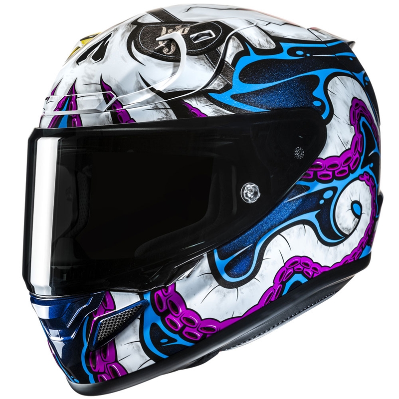 Casque moto intégral HJC RPHA 12 Kraken MC28 blanc-bleu-noir