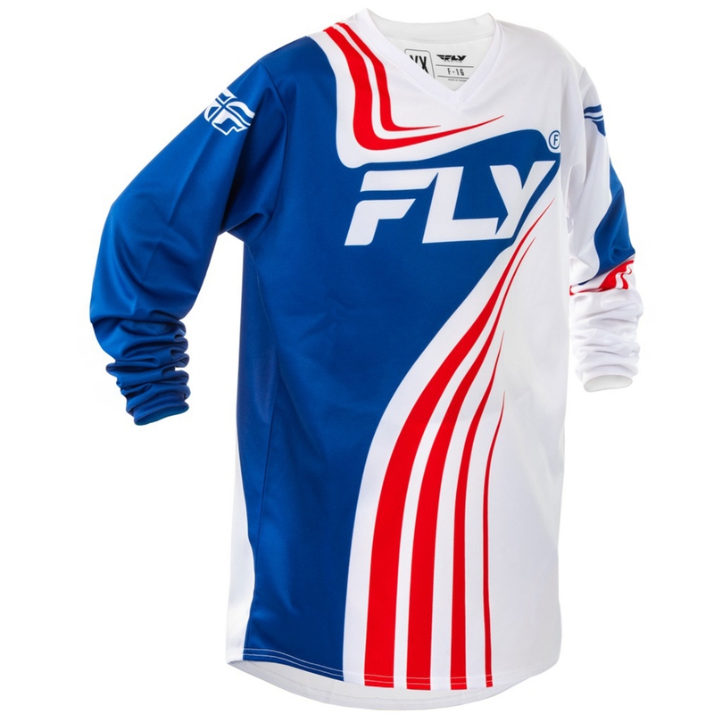 Maillot motocross enfant FLY Racing F-16 rouge-blanc-bleu