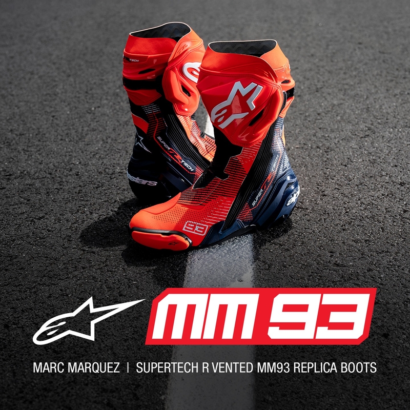 Bottes de moto Alpinestars Supertech R Vented Limited Edition MM93 Marc Marquez Fluo Rouge-Bleu-Noir
