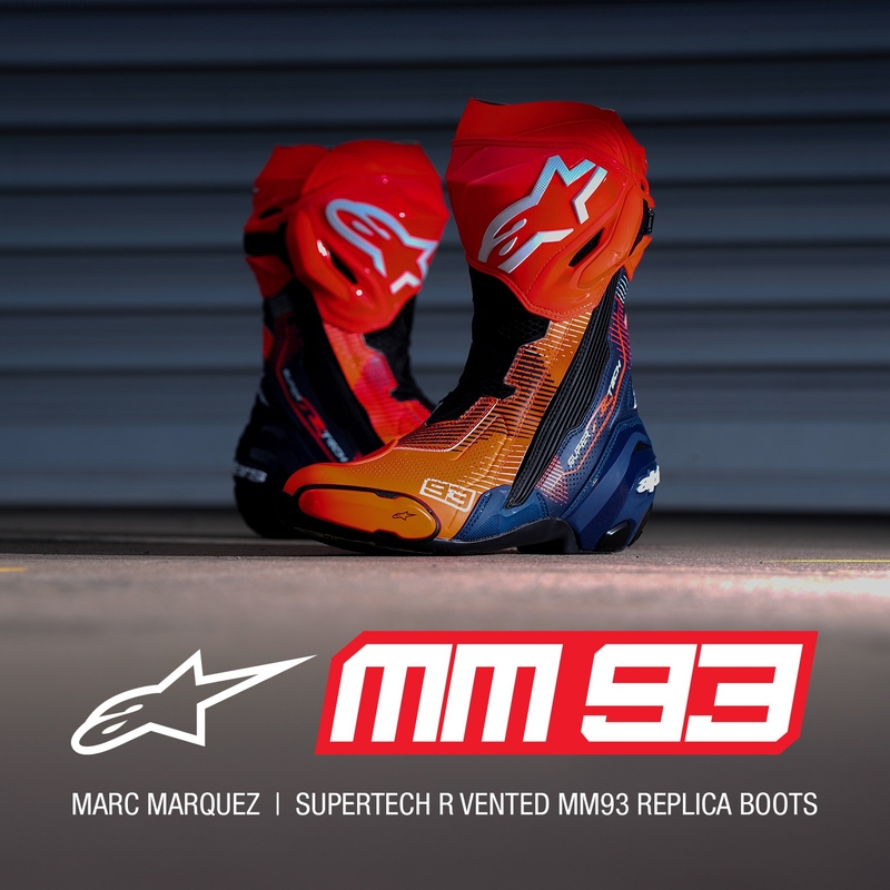 Bottes de moto Alpinestars Supertech R Vented Limited Edition MM93 Marc Marquez Fluo Rouge-Bleu-Noir