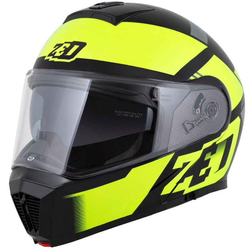Casque moto modulable ZED F19 noir-jaune fluo