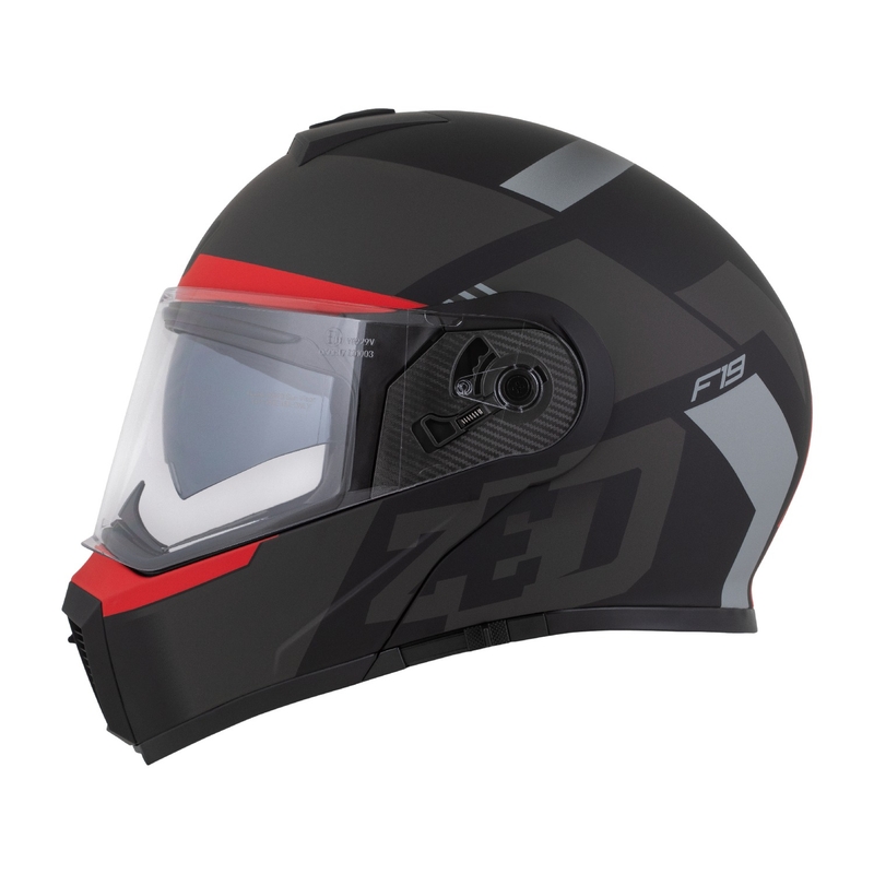 Casque moto modulable ZED F19 noir mat-rouge fluo-gris