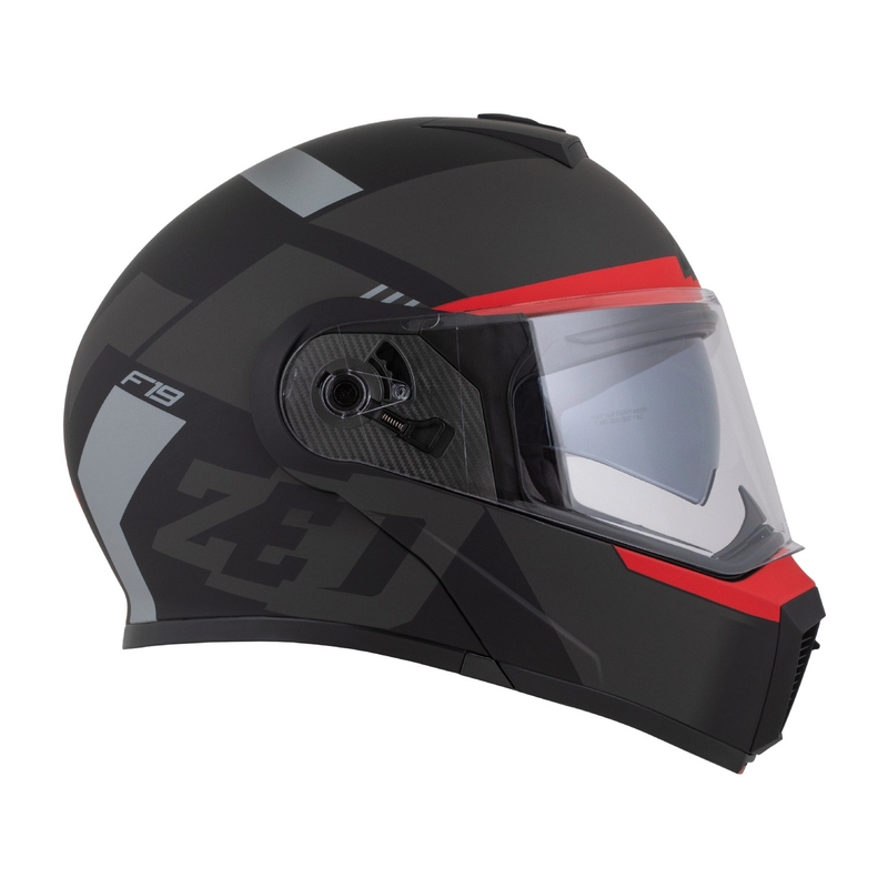 Casque moto modulable ZED F19 noir mat-rouge fluo-gris
