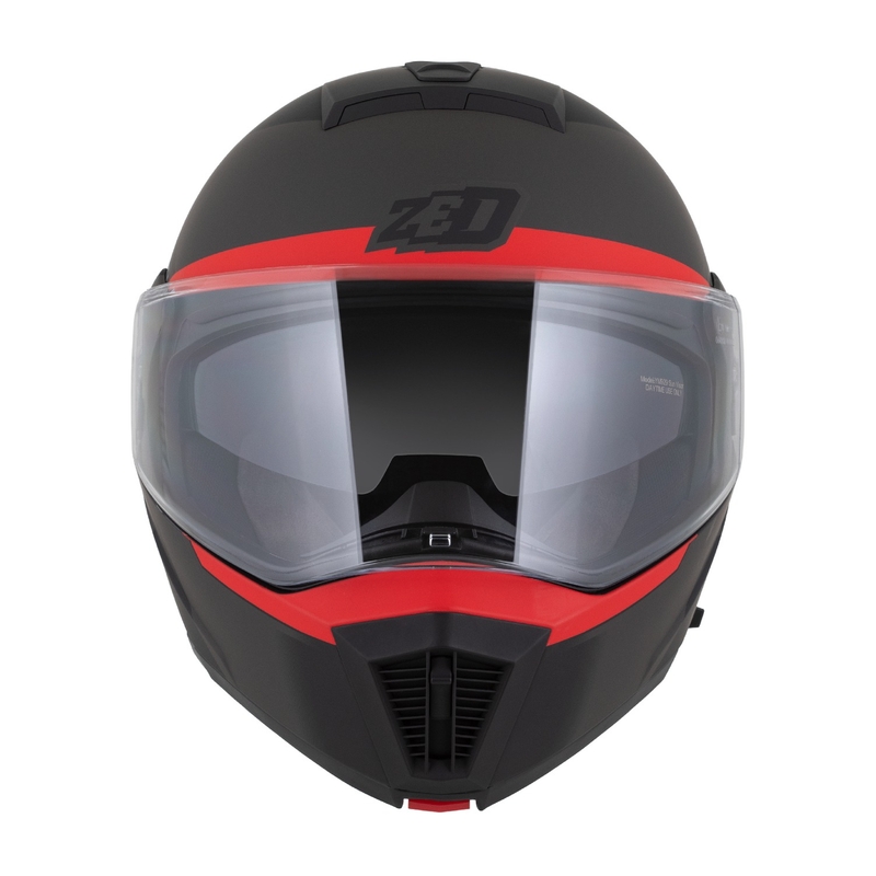 Casque moto modulable ZED F19 noir mat-rouge fluo-gris