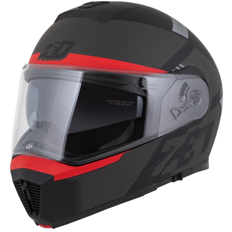 Casque moto modulable ZED F19 noir mat-rouge fluo-gris