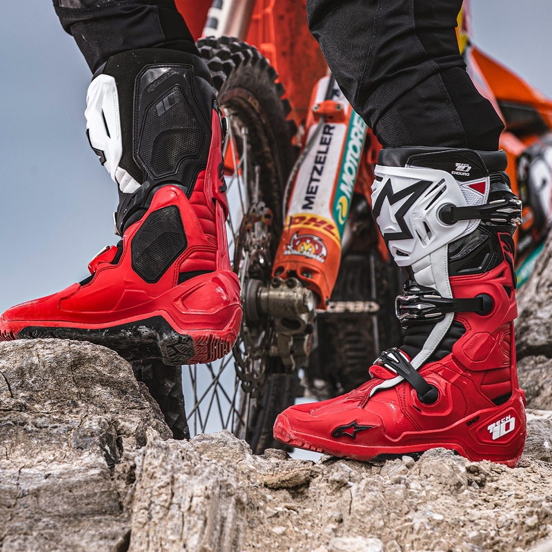 Bottes moto Alpinestars Tech 10 Enduro rouge-noir-blanc