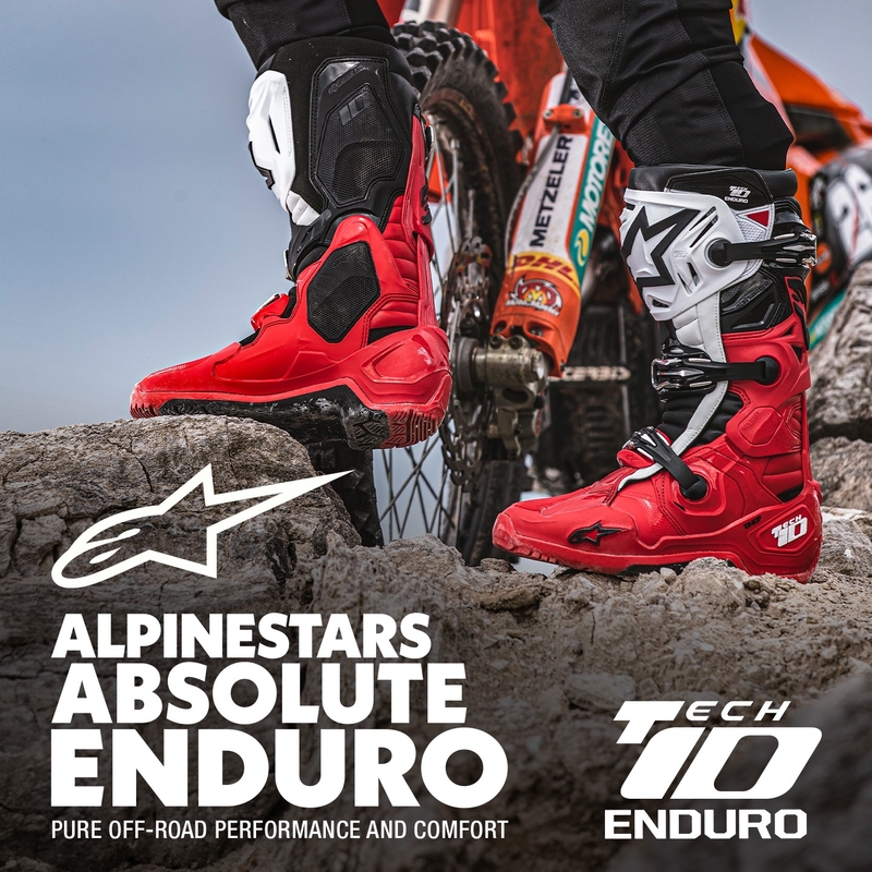 Bottes moto Alpinestars Tech 10 Enduro rouge-noir-blanc