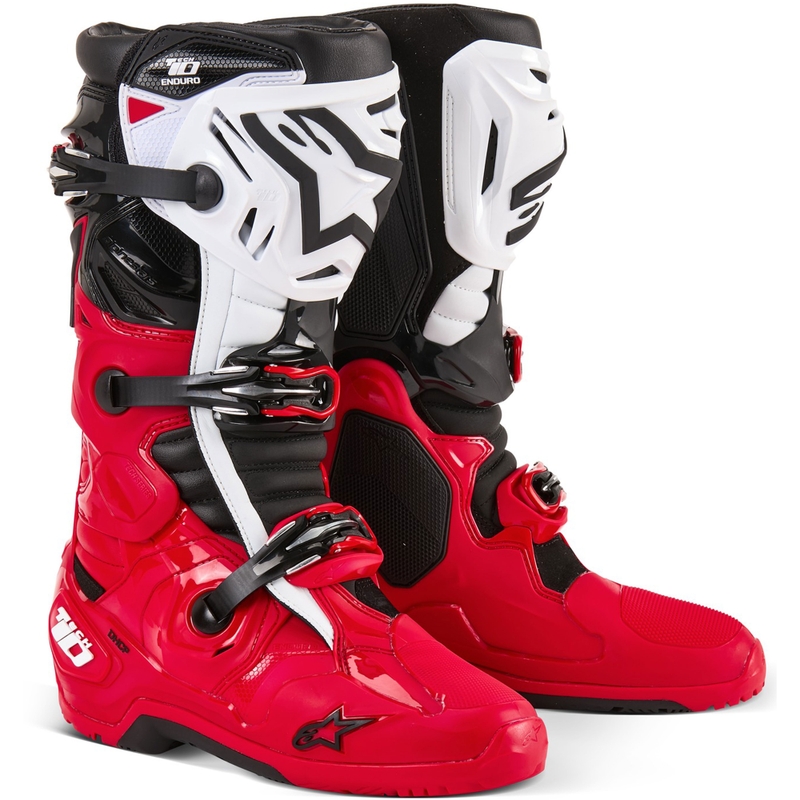 Bottes moto Alpinestars Tech 10 Enduro rouge-noir-blanc