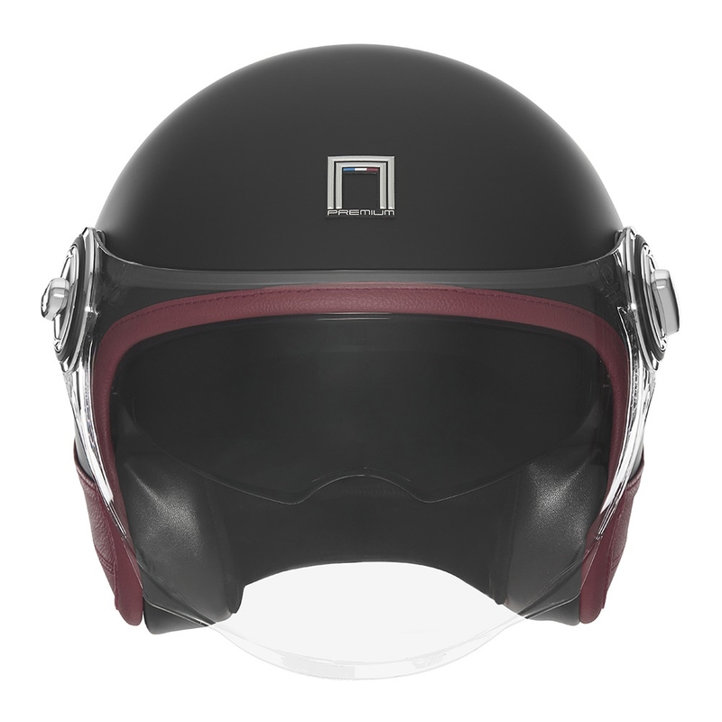 Casque moto jet NOX PREMIUM Heritage noir mat avec cuir rouge