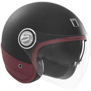 Casque moto ouvert NOX PREMIUM noir mat avec cuir rouge